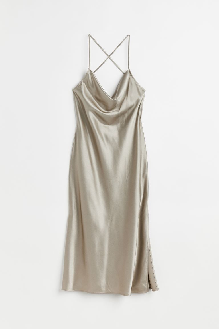 Satin slip dress - Light khaki green - Ladies | H&M GB | H&M (UK, MY, IN, SG, PH, TW, HK)