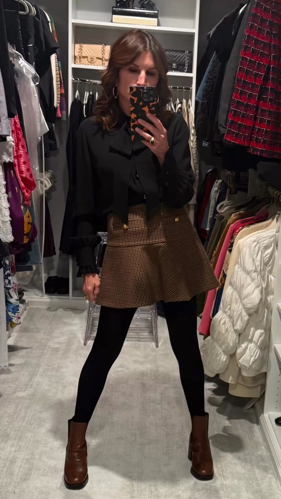 Night out to celebrate a friends bday.  Always love a short skirt with tights and boots. Schoolgirl cool….

Skirt is Celine….I’ve added similar skirts to shop  
❤️ EAB

#LTKShoeCrush #LTKSeasonal #LTKOver40