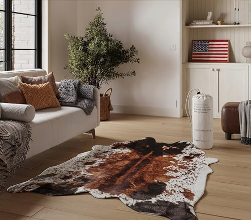 NativeSkins Faux Cowhide Rug – Original Brown (Oversized) | 6'3" x 8'2" | Triple-Layer Support | Ultra-Soft Pile | Hand-Cut, Faux Suede No-Slip Backing | Western Rug | Cow Hide Animal Print | Amazon (US)