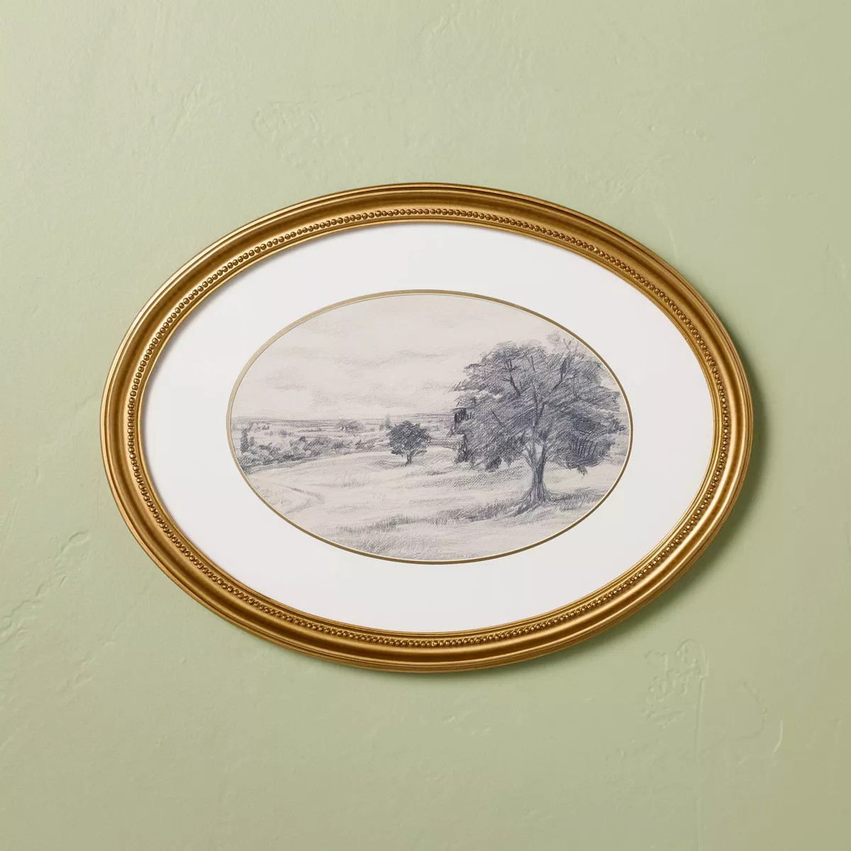 12"x16" Horizontal Oval Landscape Sketch Framed Wall Art - Hearth & Hand™ with Magnolia | Target