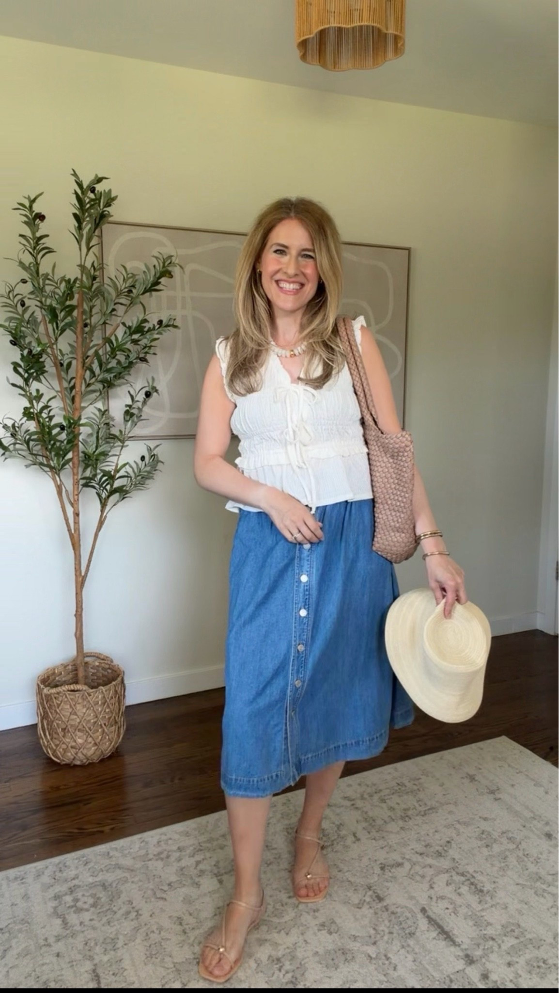 Walmart summer outfit idea with this ruched peplum top and denim midi skirt. Wearing size small in each. I think I’d prefer the top in a medium but it’s stretchy! #walmartfashion

#LTKOver40