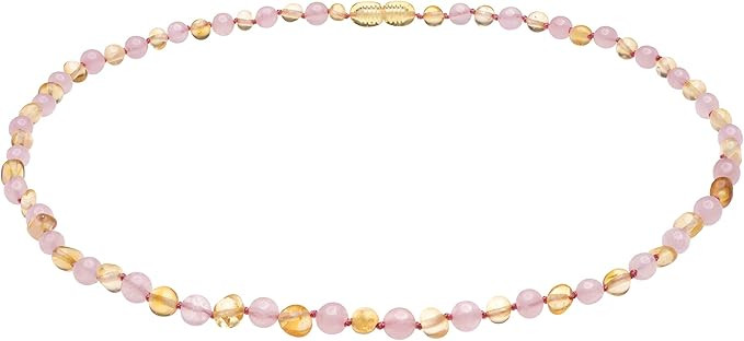 Genuine Amber Necklace From Baltic Sea Made With Polished Lemon Rose Quartz 33 cm (13 Inches) | Amazon (US)