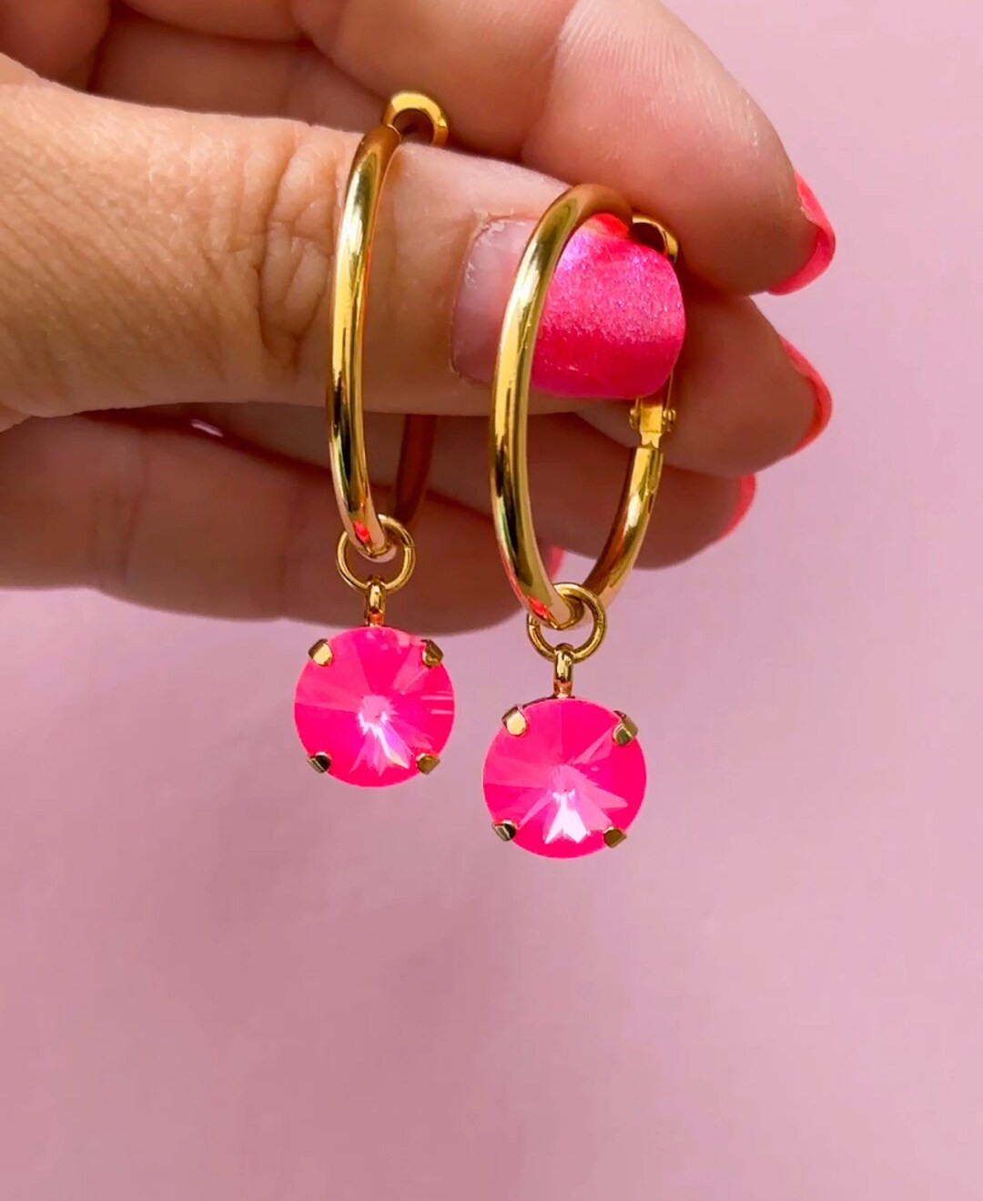 12mm Hoop Earrings Electric Pink Twinkle - choose setting color | Etsy (US)