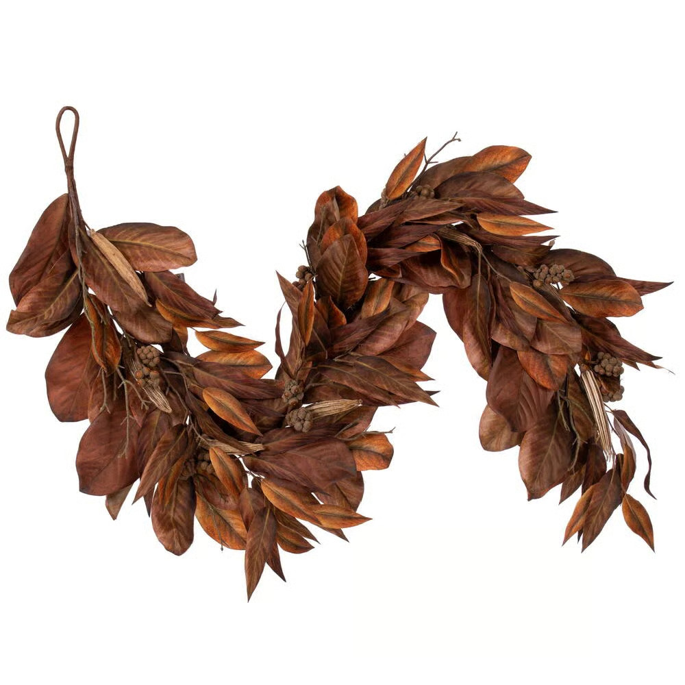 72" Brown Magnolia Leaf Garland. It measures 72 by 9 inches. | Joss & Main