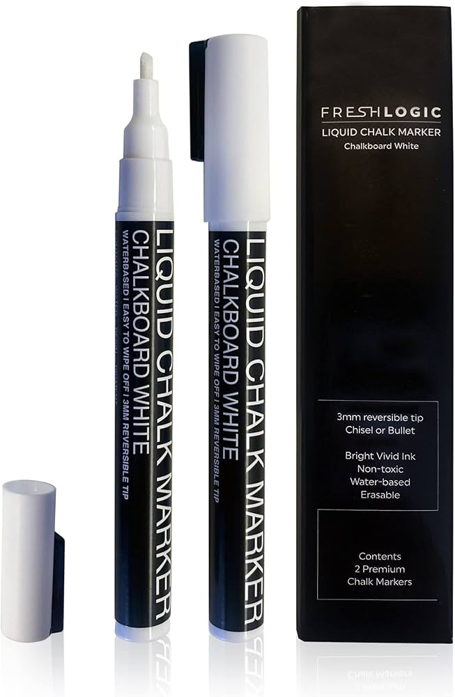 FRESH LOGIC White Chalk Markers 2 Pack - Fine Tip Liquid Chalkboard Pens for Dry Erase White Boar... | Amazon (US)
