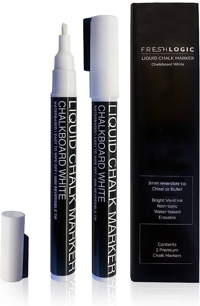 FRESH LOGIC White Chalk Markers 2 Pack - Fine Tip Liquid Chalkboard Pens for Dry Erase White Boar... | Amazon (US)
