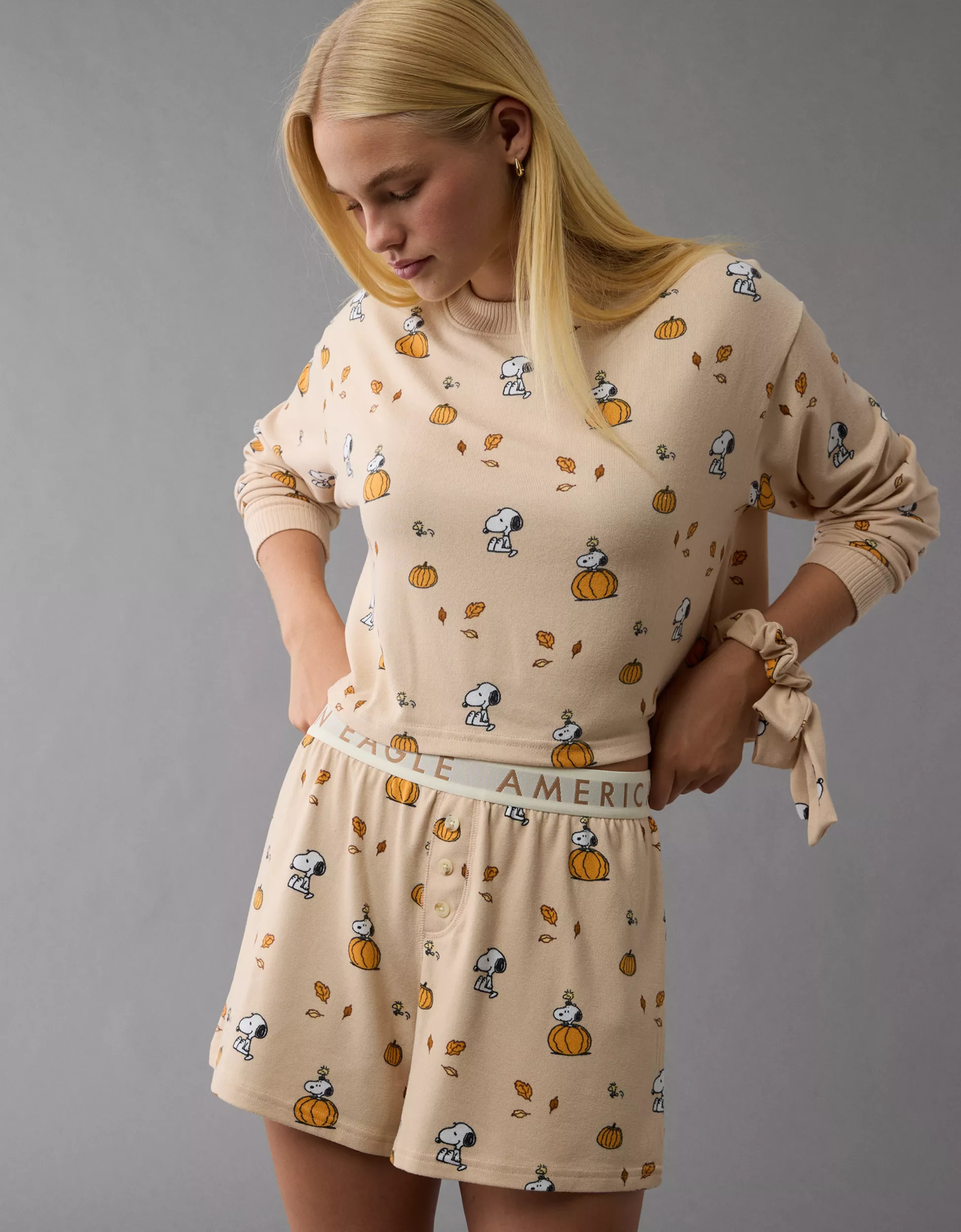 AE Peanuts Fall Pumpkin Plush PJ Set | American Eagle Outfitters (US & CA)