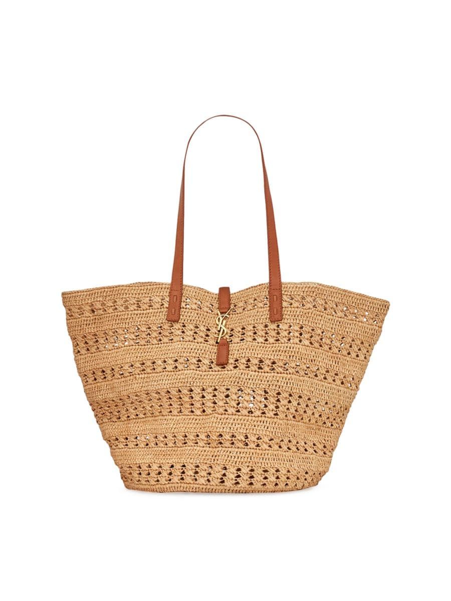 Panier Medium Bag in Crochet Raffia And Smooth Leather | Saks Fifth Avenue