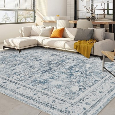 COZONY 10'x13' Large Vintage Floral Area Rug, Washable Non-Slip Low Pile Soft Oriental Distressed Rug for Living Room Bedroom Dining, Blue | Target