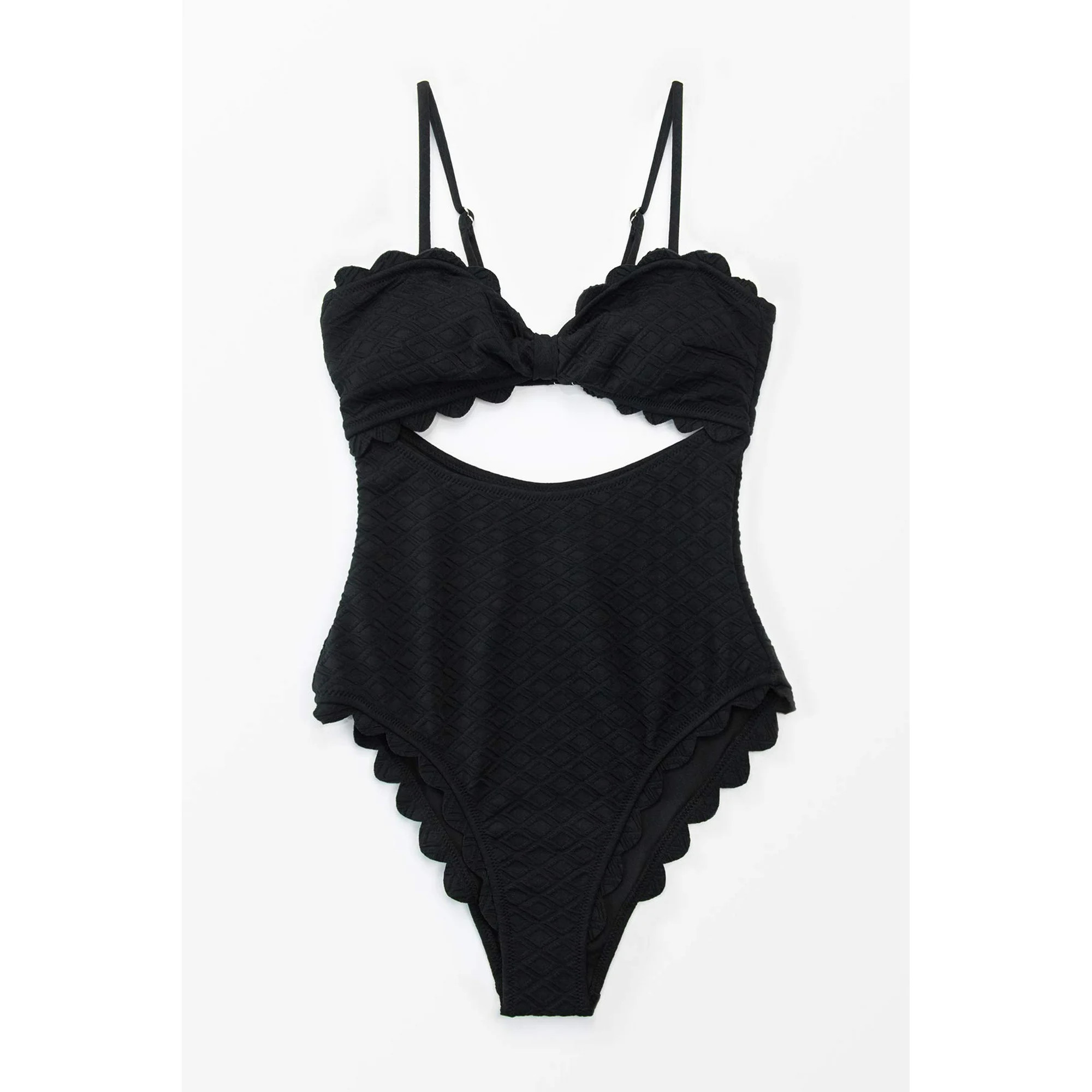 Cupshe Women's One Piece Swimsuit Sexy Black Cutout Scallop Trim Bathing Suit, M | Walmart (US)