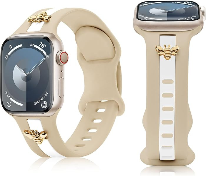 Silicone Strap for Apple Watch Band 38mm 40mm 41mm 42mm, Stylish Bracelet with Gold Honey Bee Cha... | Amazon (US)