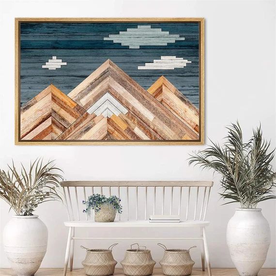Rustic Mountain Top Canvas Wall Art Framed Mountain Wall Art - Etsy | Etsy (US)