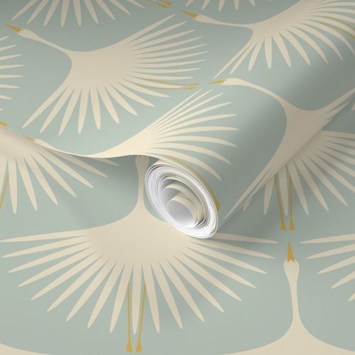 Art Deco Swans - Duck Egg and Cream | Spoonflower | Spoonflower