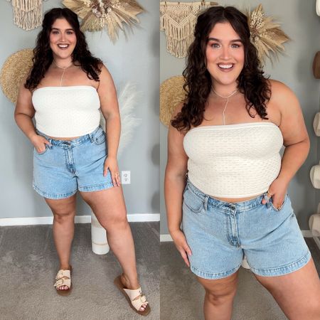 Curvy Summer outfit inspo // Coastal beach vacation style 🌊🐚🏝️ 
Wearing a size XL in top
Denim shorts size 34

#LTKStyleTip #LTKSeasonal #LTKPlusSize