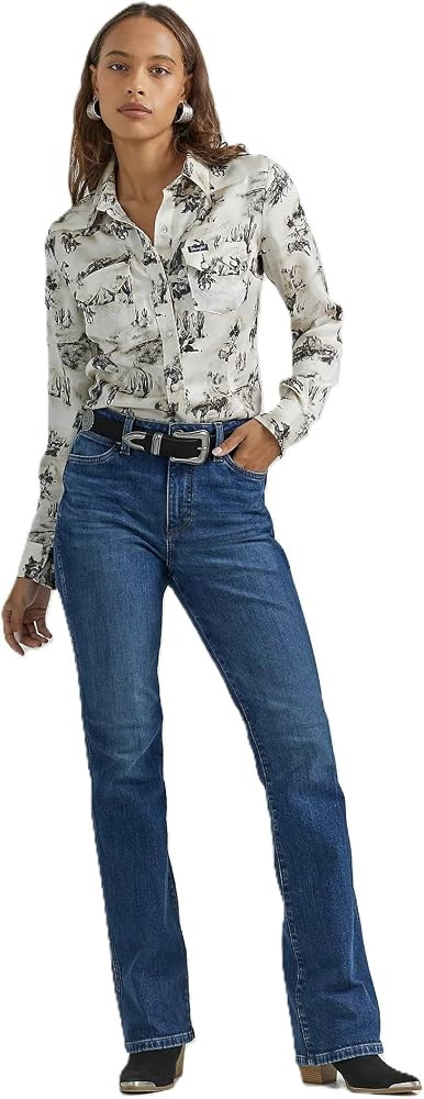 Wrangler Birch Women's Collared Bold Bucking Cowboy Longsleeve Western Snap Shirt 112353127 | Amazon (US)