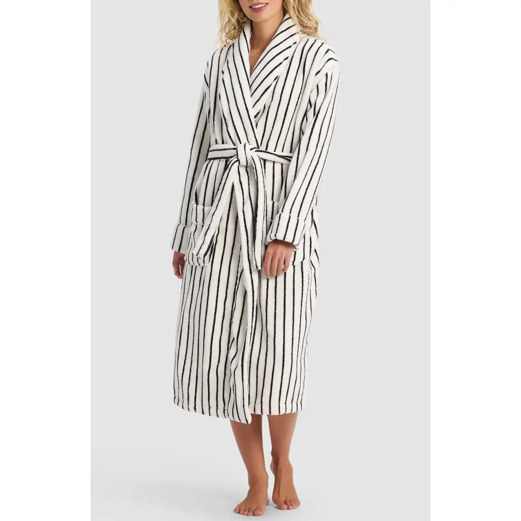 Cozy Earth Striped Luxe Bath Robe in Black/seashell at Nordstrom, Size Large | Nordstrom