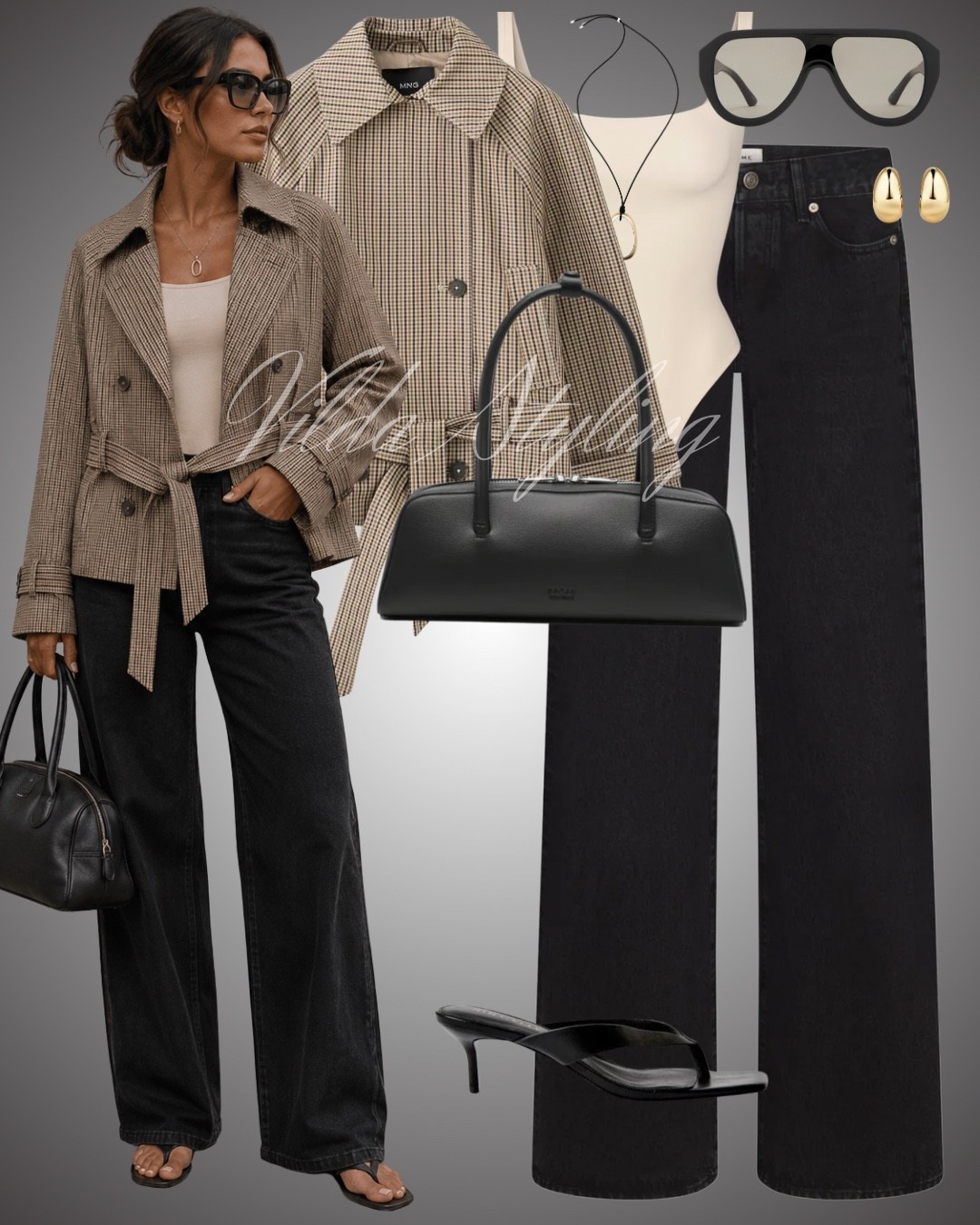 Polished fall neutrals with a modern edge 🤎🖤 A checked belted jacket, sleek bodysuit, and black wide-leg denim make this look effortlessly elevated. Add kitten-heel sandals, a structured black bag, and minimal gold jewelry for the perfect day-to-night outfit ✨ 

#LTKStyleTip #LTKSeasonal #FallStyle #FallOutfit #ChicStyle #NeutralStyle #EverydayChic #CapsuleWardrobe

#LTKautumn #LTKstyletip #LTKworkwear