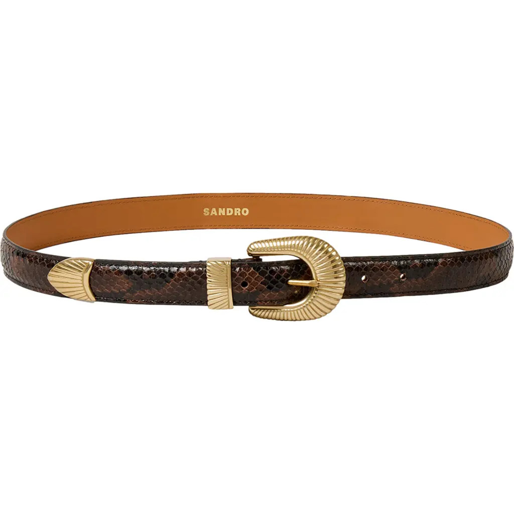 SANDRO Python-effect leather belt in Black Brown at Nordstrom, Size Medium | Nordstrom