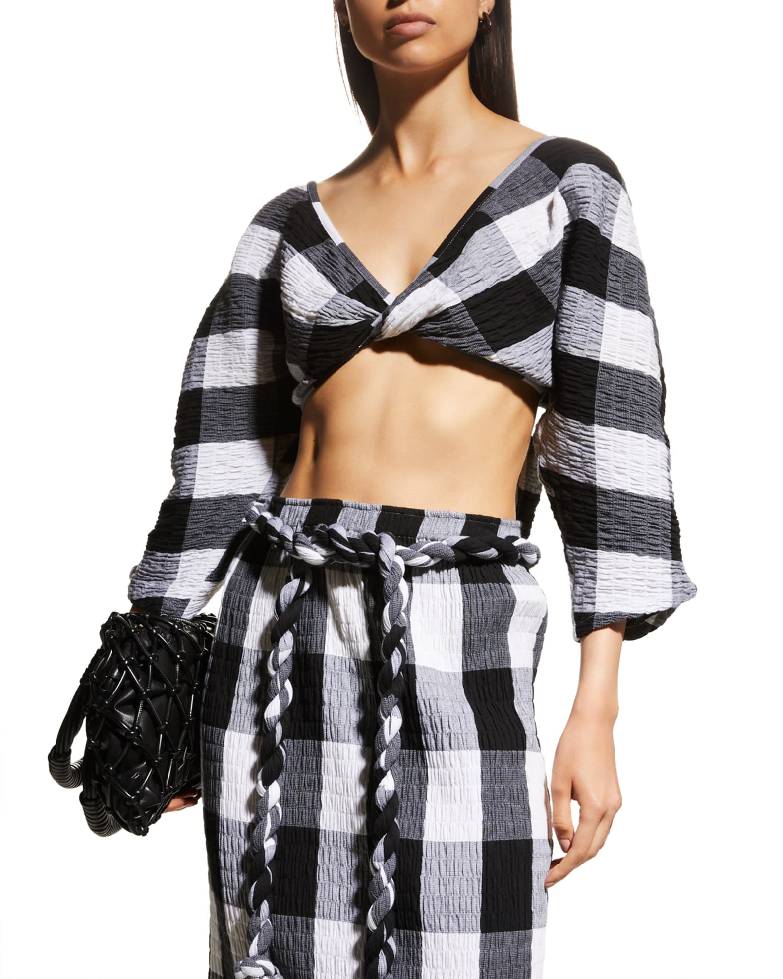 Justine Gingham Twist-Front Crop Top | Neiman Marcus