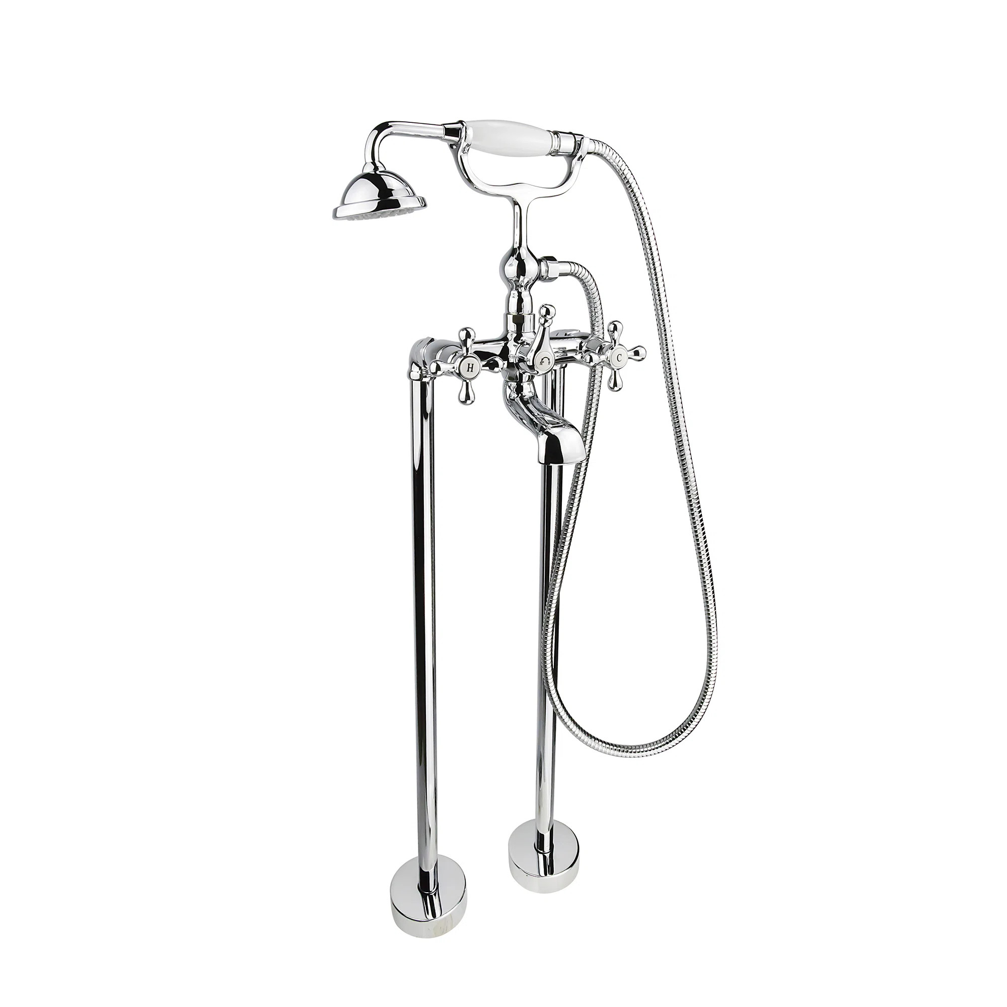 AA Warehousing Double Handle Floor Mounted Clawfoot Tub Faucet | Wayfair | Wayfair North America