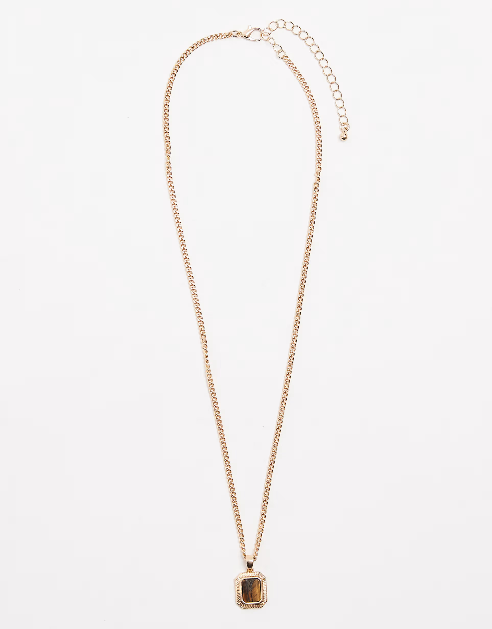 ASOS DESIGN necklace with square semi-precious tigers eye stone pendant in gold tone | ASOS (Global)