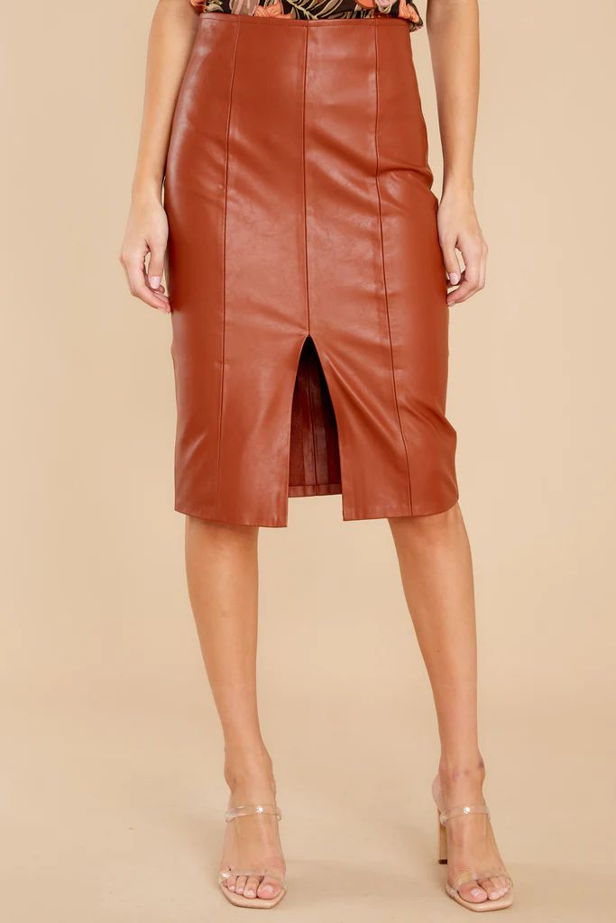 Effortless Edge Cognac Vegan Leather Skirt | Red Dress 