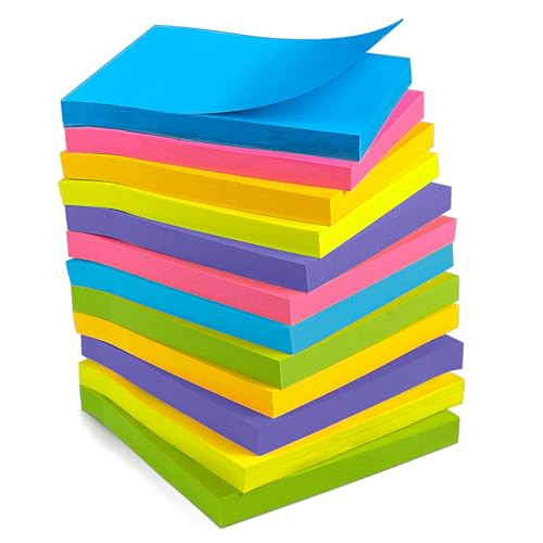 OHOME Sticky Notes - 12 Pads, 3”x3” - Colorful Self-Stick Post Notes Bulk - Office Desk Accessories | Teacher Classroom Must Haves,Aesthetic School Supplies for Home,Easter Basket Stuffers | Amazon (US)
