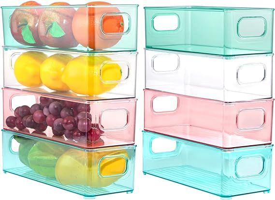 BBG Stackable Refrigerator Organizer Bins, 8 Pack 10x 4 x 3 inches Colorful Plastic Organizer Fri... | Amazon (US)