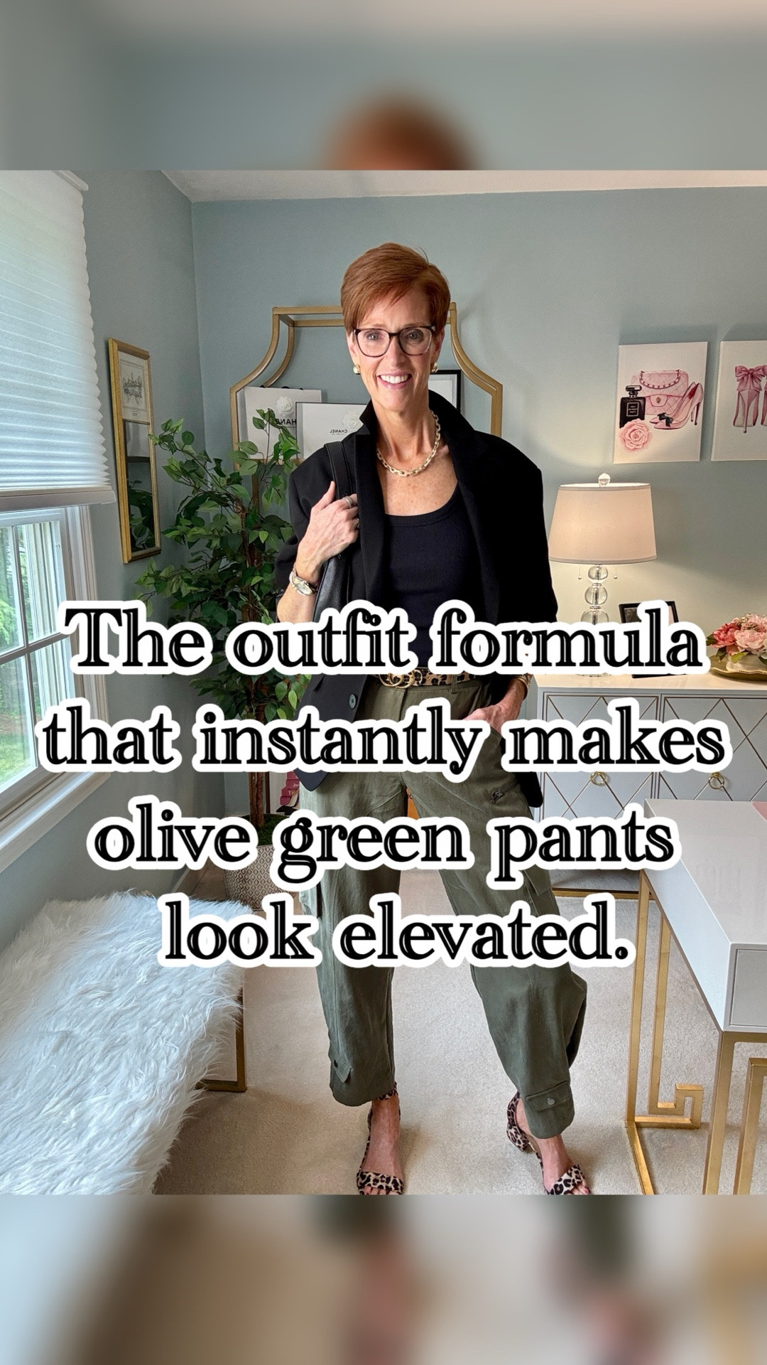Pinterest is full of outfit inspiration, but sometimes the hardest part is figuring out how to recreate the look with pieces that actually feel wearable.

Today's outfit combines one of my favorite wardrobe formulas: a fitted black tee + olive green cargo pants + an oversized black blazer + leopard accessories.

The contrast between structured and relaxed pieces gives this outfit a polished look without feeling overdone. It's an easy formula for date night, dinner out, concerts, or any evening when you want to look put together without spending an hour deciding what to wear.

If olive green pants have been sitting in your closet because you're not sure how to style them, save this outfit as inspiration. It's one you'll be able to recreate again and again with pieces you may already own.

If someone you know is always asking what to wear for date night, send this to them.
 #ClassicStyle #OliveGreenOutfits #WomenOver40Style #EverydayStyle #OutfitIdeas

#LTKootd #LTKOver40 #LTKTall