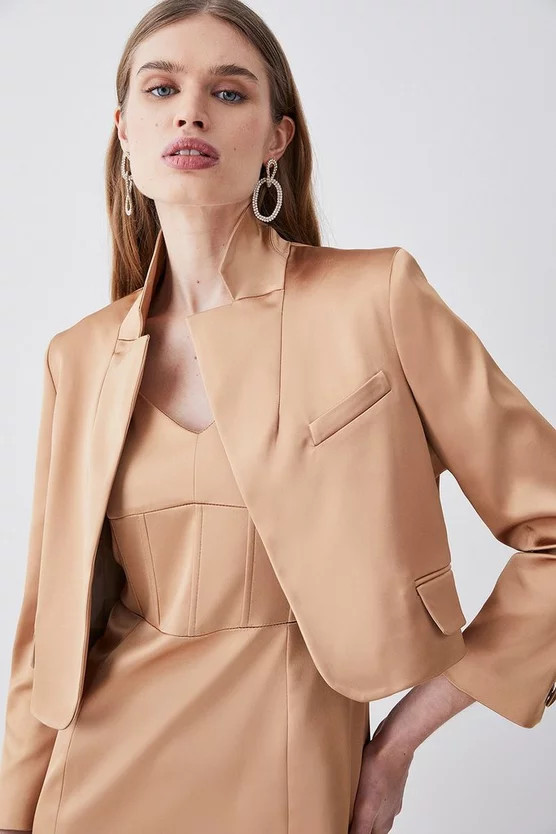 Italian Structured Satin Notch Neck Tailored Jacket | Karen Millen US