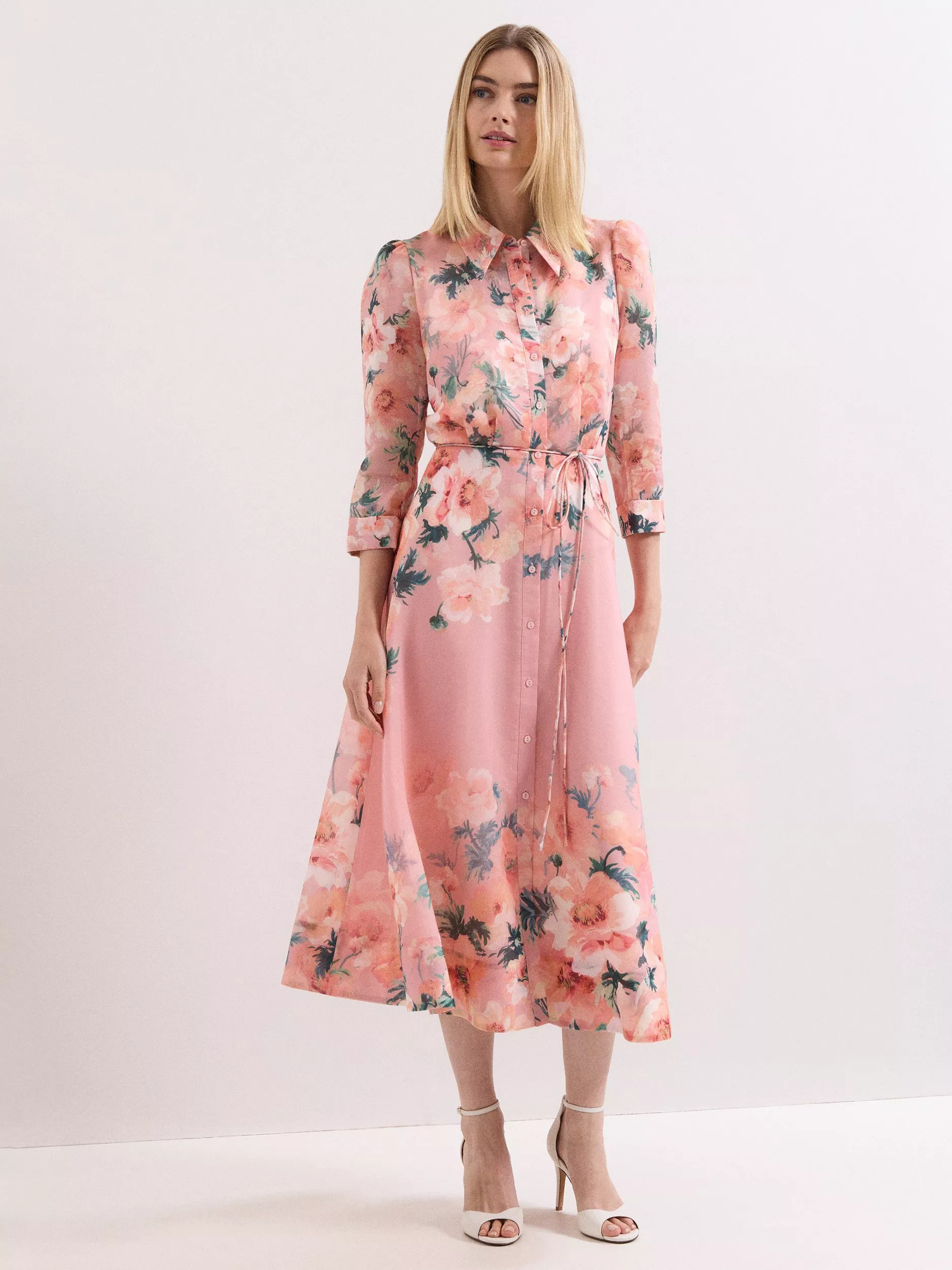 Phase Eight Anabella Floral Shirt Dress, Pale Pink | John Lewis (UK)