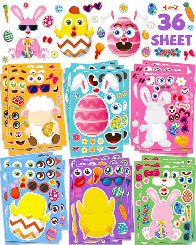 Greingways 36 Sheets Easter Stickers for Kids, Toddlers Easter Basket Stuffers Egg Decorating Bunny Stickers, Activities Party Favors Games Crafts Gifts for Kids Boys Girls Goodie Bags | Amazon (US)