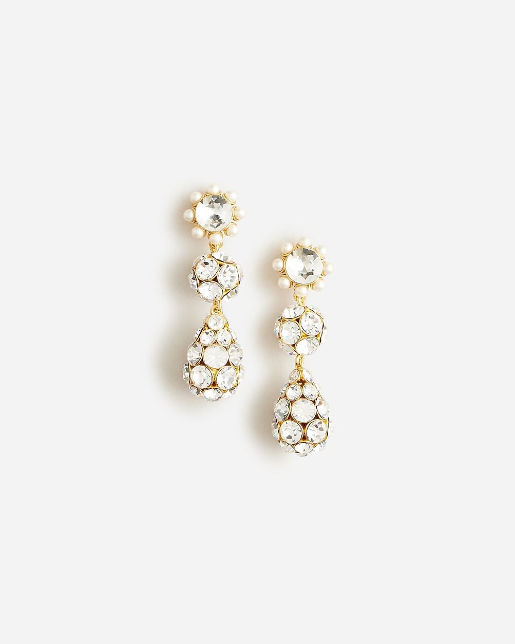 Crystal and pearl triple-drop earrings | J.Crew US