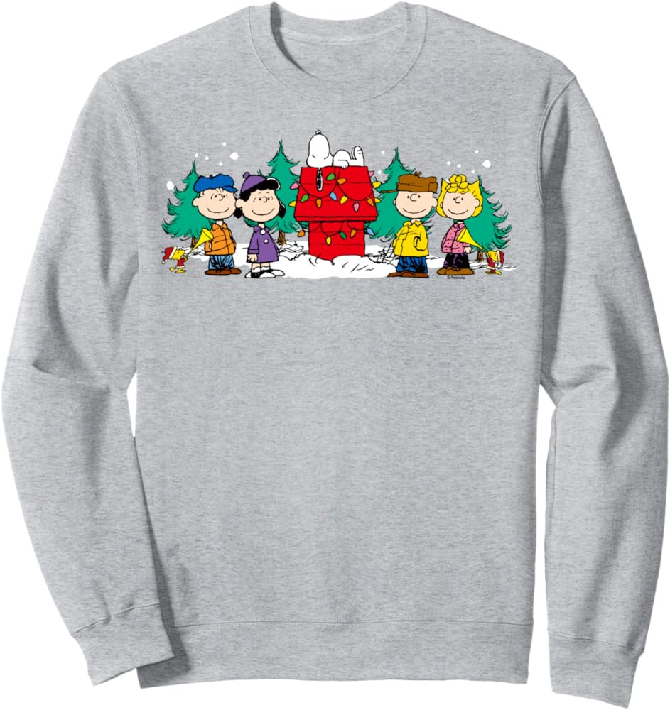 Peanuts - Christmas Group Snoopy Holiday Lights House Sweatshirt | Amazon (US)