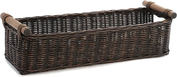 The Basket Lady Long Narrow Pole Handle Wicker Basket, Large, 21 in L x 8 in W x 6 in H, Antique ... | Amazon (US)