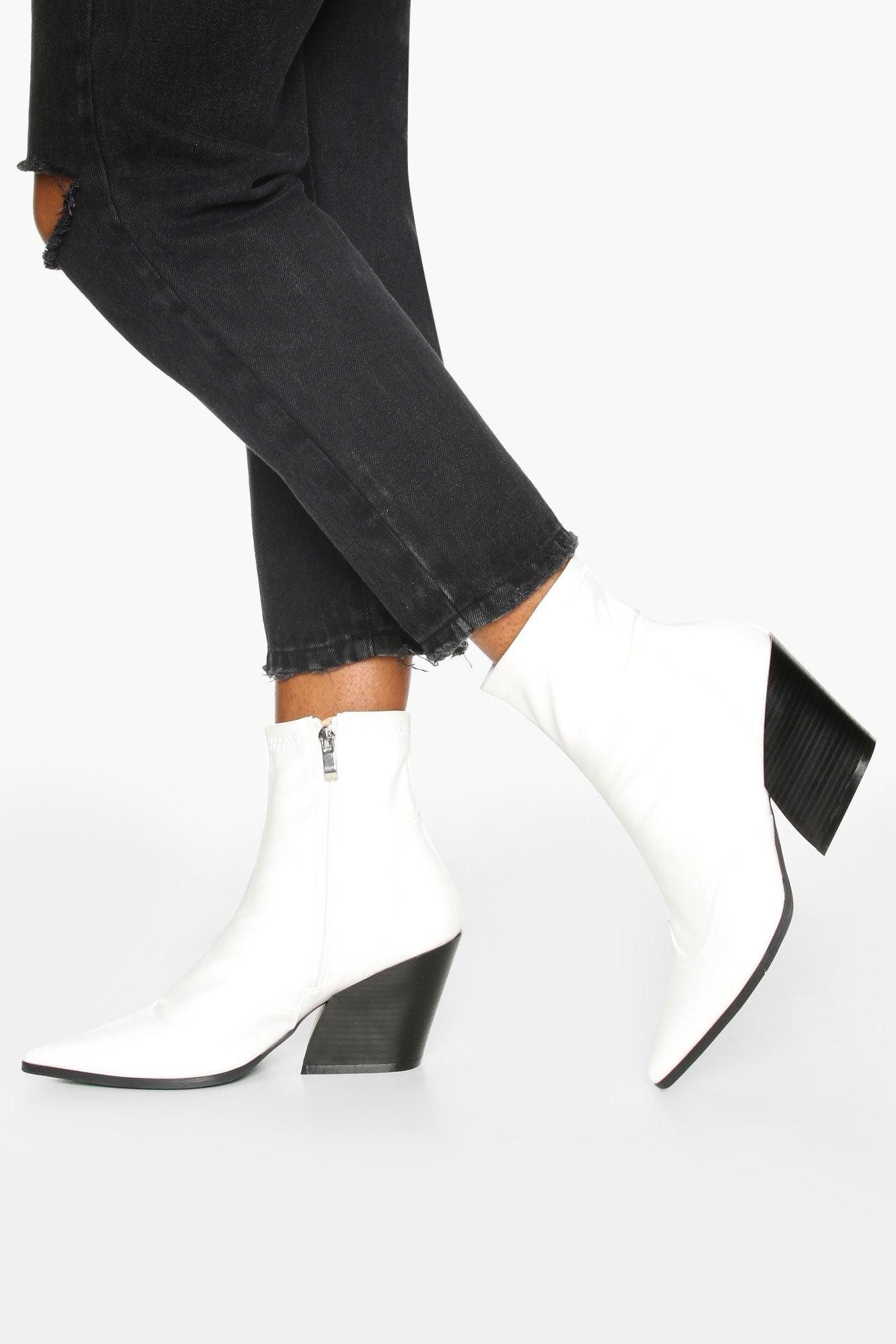 Womens Pointed Western Boots - White - 7 | Boohoo.com (US & CA)