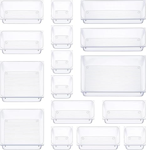 16 Pcs Drawer Organizer Set Dresser Desk Drawer Dividers - 5 Size Bathroom Vanity Cosmetic Makeup... | Amazon (US)