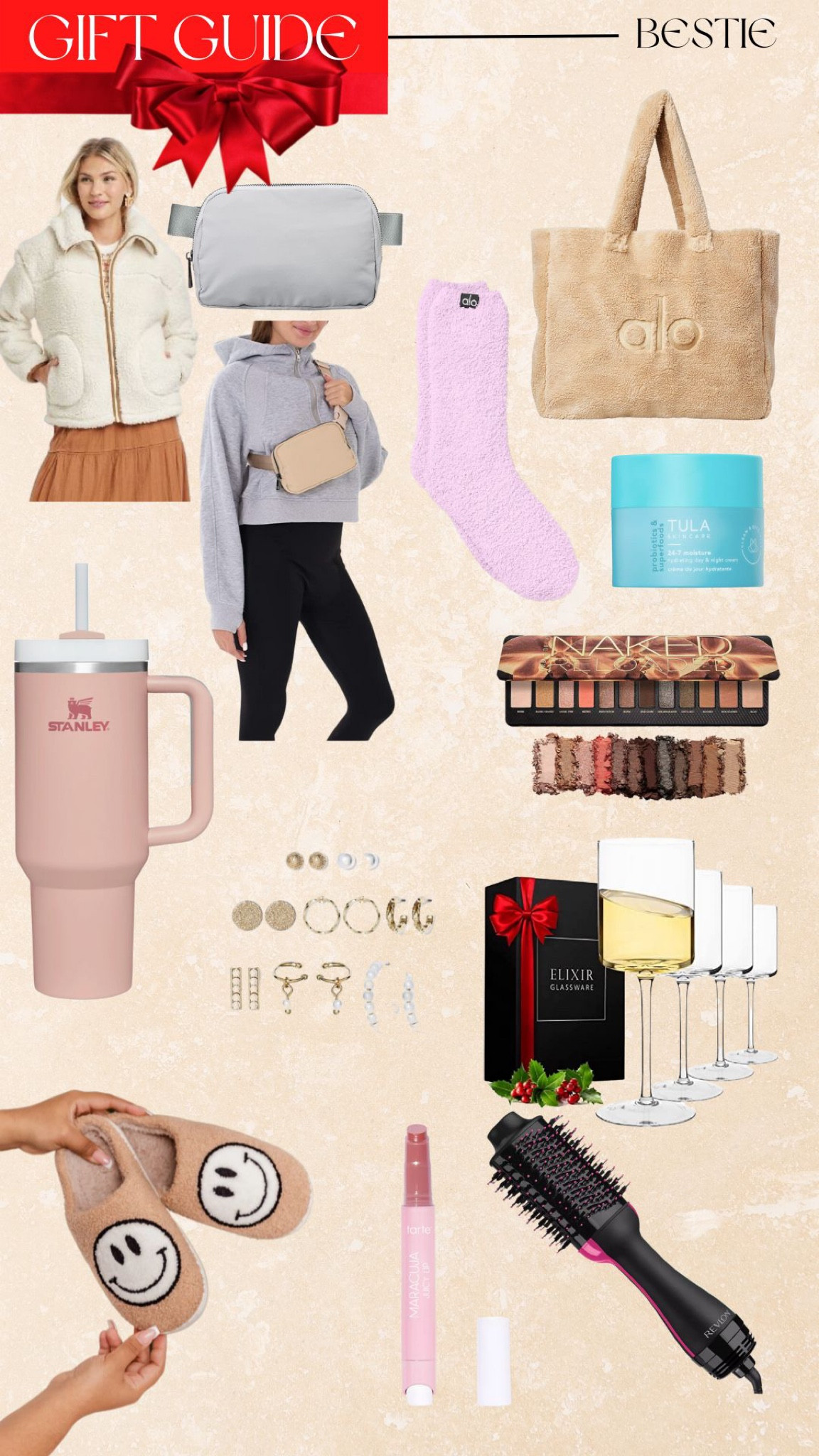 Gift guide, gifts for her, bestie, best friend, Sherpa jacket, jacket, cozy, Sherpa belt bag, everywhere belt bag, Amazon, Tula, tarte, urban decay, makeup, wine glasses, alo, alo yoga, tote bag, smile slippers, slippers, revlon, hair dryer 

#LTKHoliday #LTKGiftGuide #LTKSeasonal