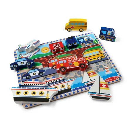 Melissa & Doug Vehicles Wooden Chunky Puzzle - Plane, Train, Cars, and Boats (9 pcs) - FSC Certified | Walmart (US)