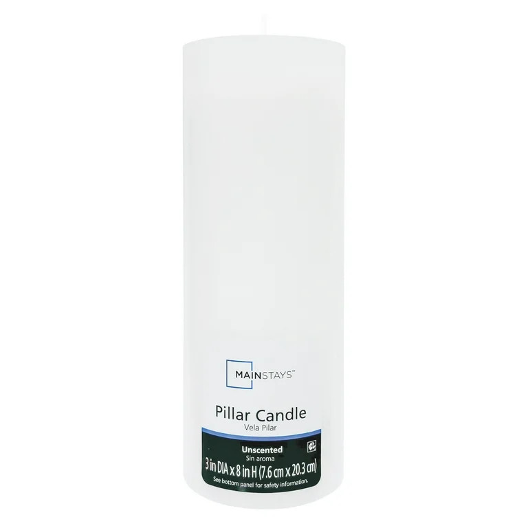 Mainstays Unscented Pillar Candle, 3x8 Inches, White - Walmart.com | Walmart (US)