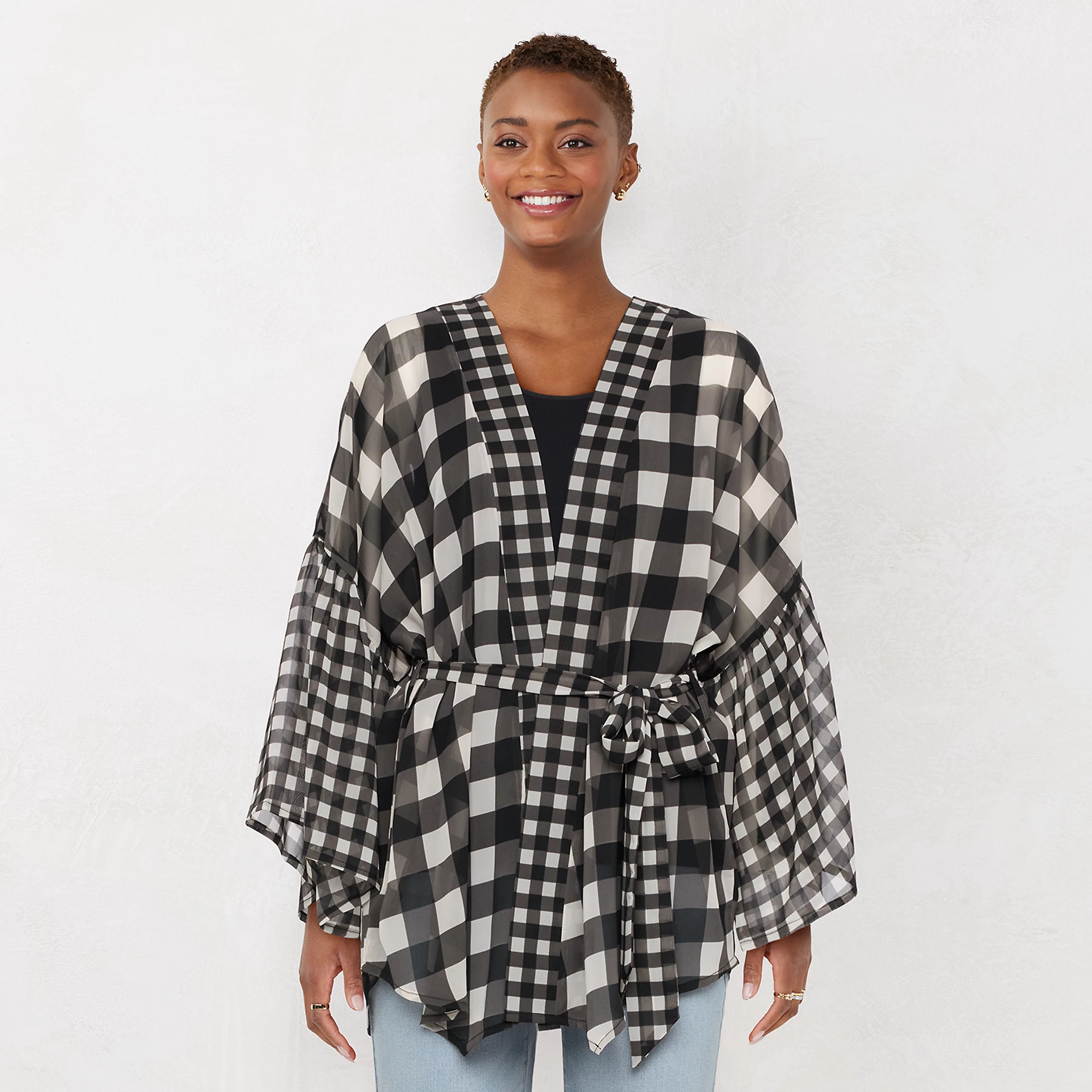 Women's LC Lauren Conrad Gingham Tie Front Kimono | Kohls | Kohl's