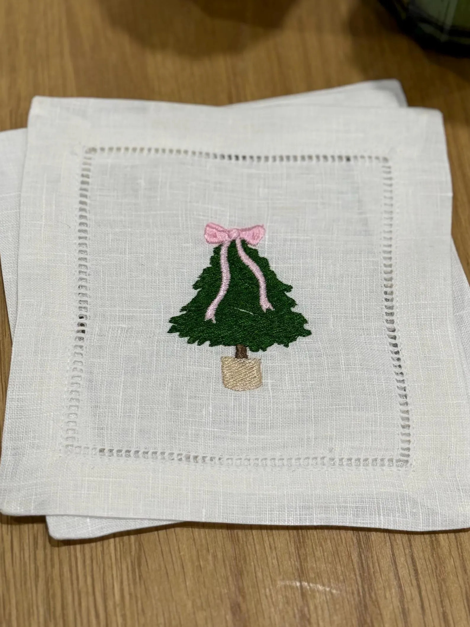 Christmas Tree Bow Cocktail Napkin Set, Linen Cocktail Napkin, Embroidered Cocktail Napkin, Bow N... | Etsy (US)