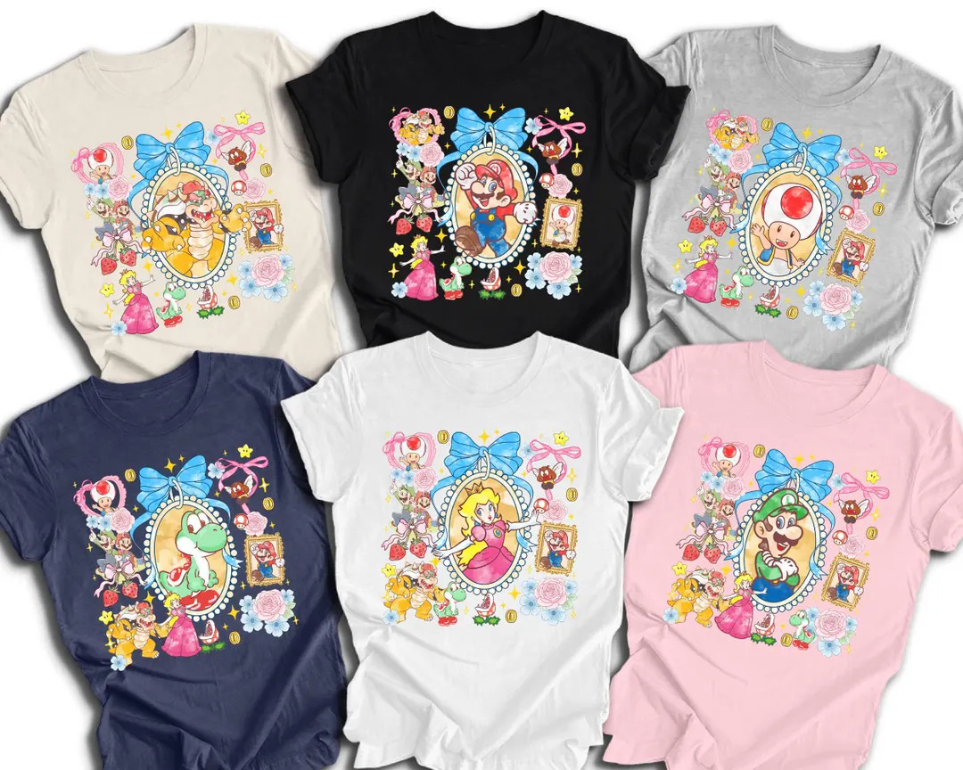 Watercolor Coquette Bow Shirt Super Mario Characters, Girls Trip Tees, Mario Group Shirts - Etsy | Etsy (Global)