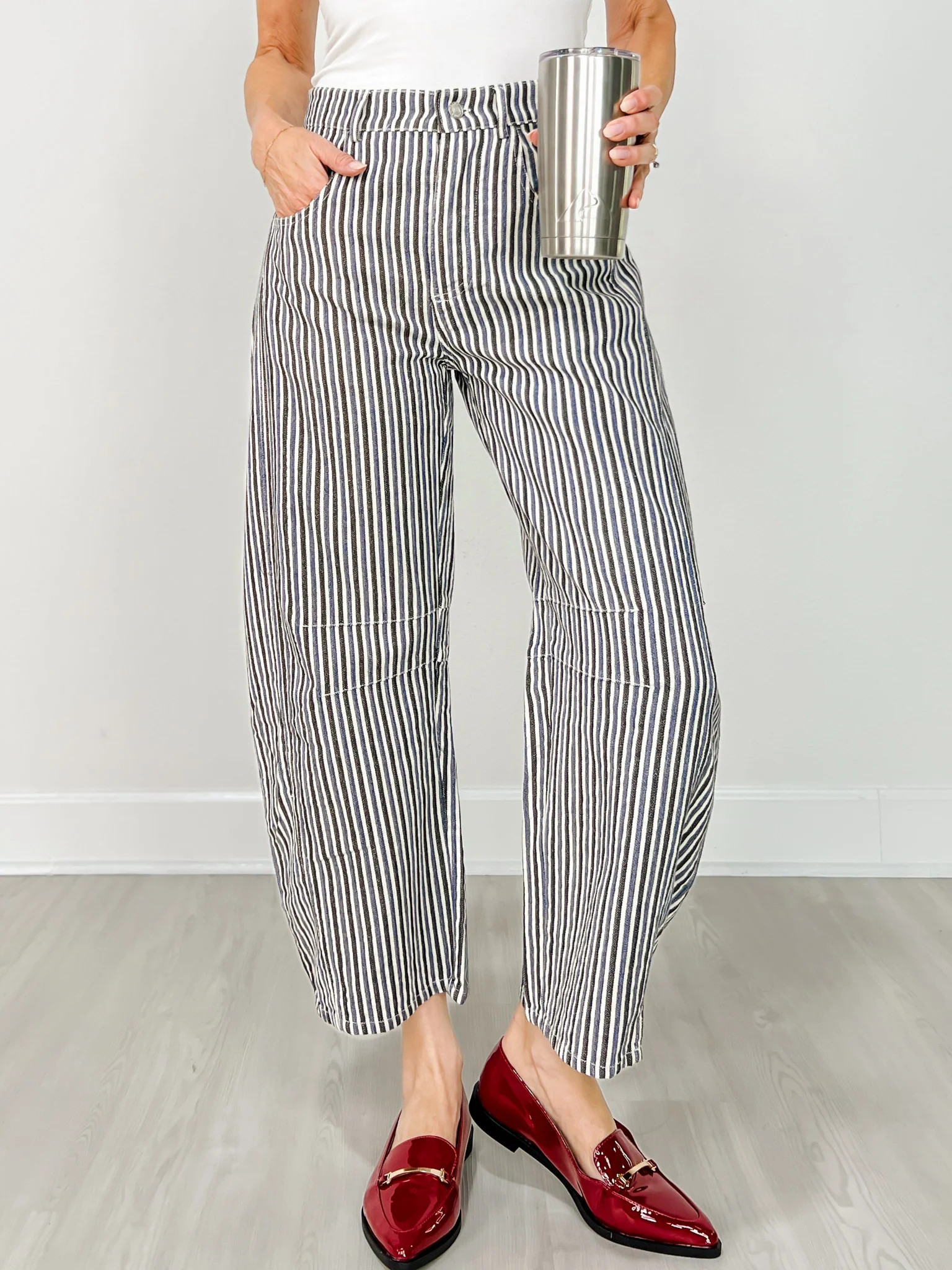 Mineral Wash Striped Barrel Leg Jeans | Emma Lou's Boutique