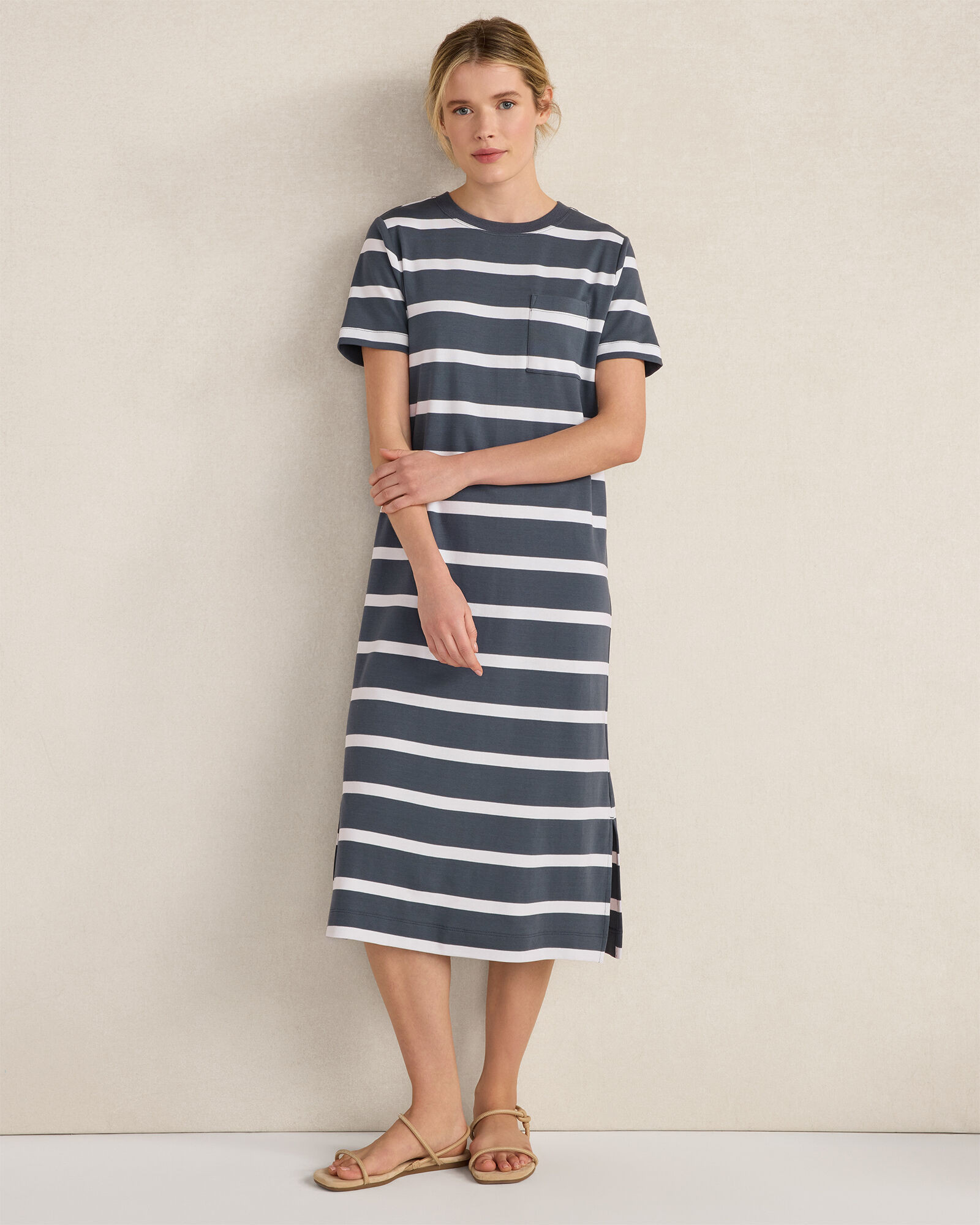 Organic Cotton Interlock Striped Short Sleeve Dress | Haven Well Within