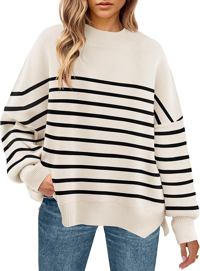 ZESICA Women's Winter Oversized Sweaters Long Sleeve Color Block Mock Neck Side Slit Comfy Loose ... | Amazon (US)