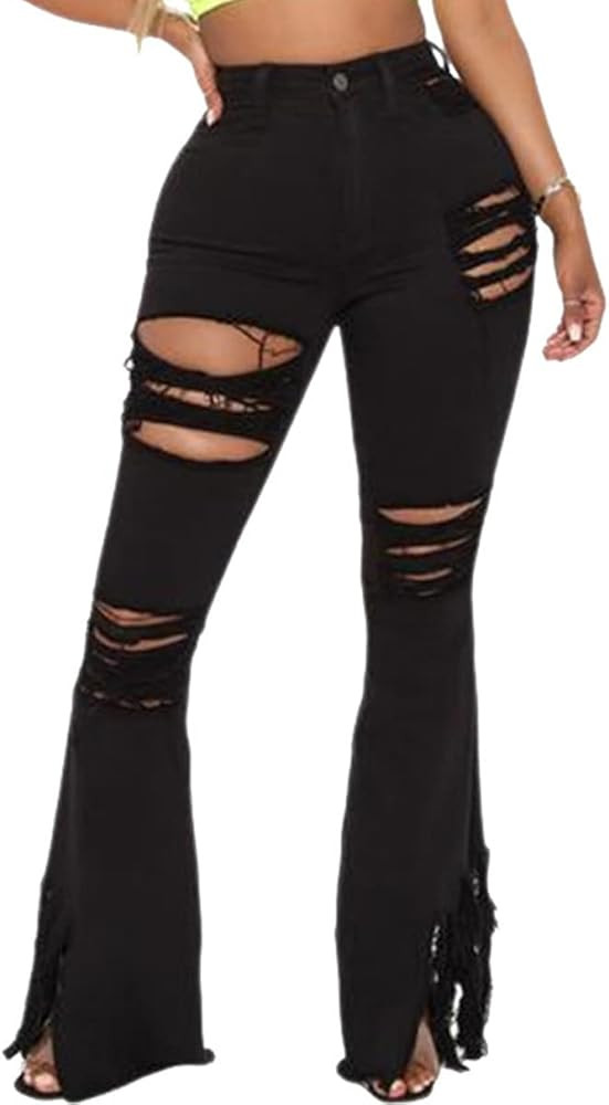 Skinny Ripped Bell Bottom Jeans for Women Classic High Waisted Flared Jean Pants | Amazon (US)