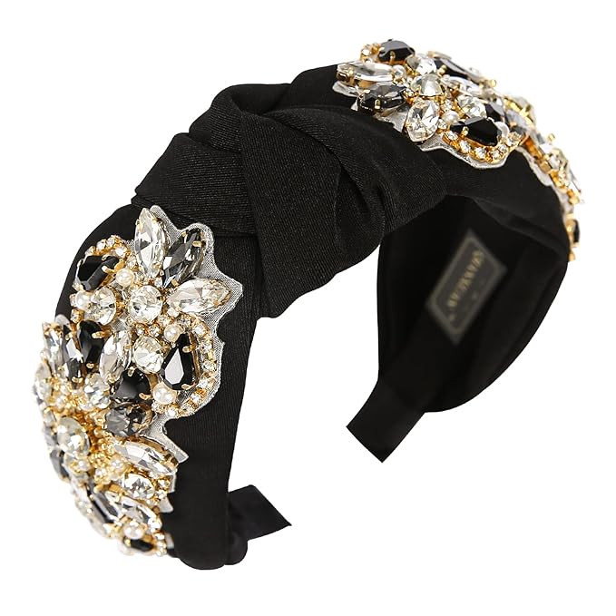 QIANXUAN Solid Color Wide Headbands For Women Diamond Rhinestone Headbands For Women Top Knot Hea... | Amazon (US)