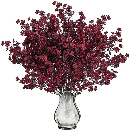 Sggvecsy 15 Pcs Babys Breath Artificial Flowers Gypsophila Bouquets Bulk Real Touch Fake Silk Flowers for Home DIY Floral Arrangement Table Centerpiece Fall Thanksgiving Autumn Decoration (Burgundy) | Amazon (US)