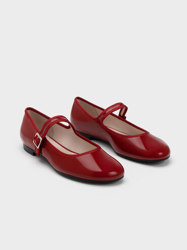 Patent Buckled Mary Jane Flats
 - Red | Charles & Keith UK